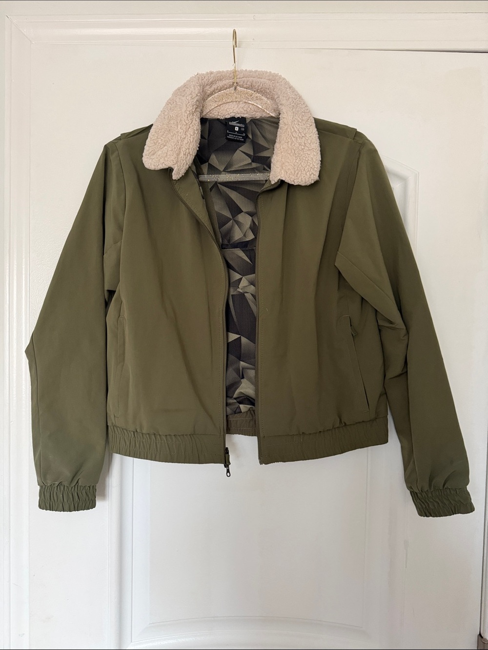 Nike Olive Bomber Jacket with Cream Sherpa Collar
